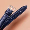 Bracelet en cuir de vache véritable motif Crocodile bracelet bleu hommes femmes 14mm 16mm 18mm 20mm 22mm accessoires de montre