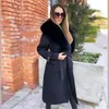 Cappotto lungo in misto lana moda finta pelliccia da donna con colletto con bavero Winter 2022 Cappotti donna in vero cashmere Outwear femminile