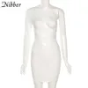 Nibber Y2K Fashion One Shoulder Diagonal Collar Mini Dress Women Sexy Hollow Out Bodycon Dress Summer Party Club Clothes Y0726
