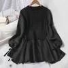 Wohern Jesień Moda Fałszywy Dwa Peides Sukienka Kobiety Dzianiny Kamizelka Patch Koszula Z Długim Rękawem Dresse Korean Robe Cute Mini Vestido 210519