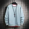 Mens Casual Sweatshirts Hoodie Men Fake Two Pieces Multi Color O-Neck Fashion Harajuku Style Male Sweatshirt 210927