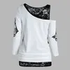 Gothic Casual Women T Shirts Skull Graphic Off Shoulder Two Piece Tee Sets Long Sleeve Sleeveless Spring Tops Female Clothes D30 220315