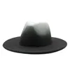 8 färger tie färgad ins falsk ull filt fedora hatt 2 ton olika färgbrimjazz mössor för kvinnor män 2278 v2