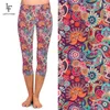 LETSFIND Mode Frauen Casual Leggings Hohe Taille 3D Cashew Blumen Digitaldruck Plus Größe Mid-Calf 3/4 Stretch 210925