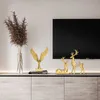 Luxurious Golden Figurines Sets For Home Decoration Accessories Wedding Gifts Resin Crafts Ornaments TV Cabinet Decor Sculpture 210607