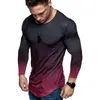 Camisetas masculinas camisetas masculinas gradiente cor 3d impresso compressão seca rápida camiseta de manga comprida tampas apertadas para masculino
