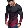 Herren-T-Shirts, Herren-T-Shirts, Farbverlauf, 3D-Druck, schnelltrocknend, Kompressions-Langarmshirt, Fitness, enge T-Shirts für Männer