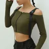 Spring T Shirt Women Long Sleeve T-shirt Crop Top Korean Fashion Style Feminina Knitted Cotton Black Sexy Short tshirt 210518