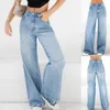 Hög midja oregelbunden denim kvinnliga breda ben jeans för kvinnor raka byxor mamma jeans lösa streetwear jeans feamle vårkläder
