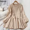 Neploe Patchwork faux deux pièces Robe pull femmes mode vêtements femme Robe tricot Mini robes coréen Vestido Feminino 220210