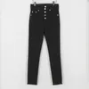 Höst Svart Tight Byxor Jeans Kvinnors Koreansk stil One-Breasted High-Waist Slim-Looking Skinny Pants Pantalon 11570 210521