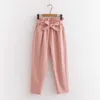 Été taille élastique pantalons décontractés femmes avec ceinture coton harun femmes rose dames large 210925