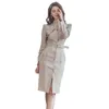 AUTUM Koreański Elegancki Office Ol Pencil Sukienka Kobiety Slim Single-Breasted Suknie Biznesowe Bodycon Vestidos z Sashes 210529