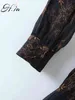 H.SAの女性のドレス秋冬エレガントな黒い花の診療所長袖ルースヴィンテージドレス女性服プリーツローブ210417