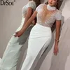 Robes décontractées 2021 femmes blanc à manches courtes robe moulante Club fête perles élégante dame mode