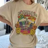 70. Retro Szkielet Sztuka Psychedeliczna T Shirt Kobiety Krótki Rękaw Zagładny Boho Vintage Koszulka Estetyczna Witch Hippie Ubrania