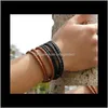 Charm Jewelry Mens Leather Bangle Bracelets Black/Brown Mesh Magnetic Stainless Steel Clasp Double Wrap Wristband Beautifu