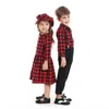 Top en herfst winter broer zus plaid matching outfits, kinderen jongens gentleman kleding + meisjes casual prinses outfits 211224