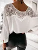 Damska Lato Koronki Patchwork Luźna Koszulka Casual O-Neck Koszulka Biała Czarna Tshirt Hollow Out Pół Rękaw Łuk Damski Topy 210522