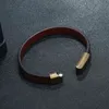 Mannen sieraden punk bruin gevlochten lederen armband voor roestvrijstalen magnetische sluiting mode 20.5 cm armbanden geschenken