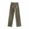 ZA Hohe Taille, lockere, bequeme Jeans für Damen, modische, lässige, gerade Hosen, Basic, Armeegrün, 210629