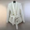 ALTA QUALITÀ est Designer Giacca da donna Elegante doppio petto con bottoni a forma di leone Cintura con allacciatura Blazer Usura esterna 210930