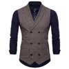 Hommes gilets marque costume gilet hommes veste sans manches Beige gris marron Vintage Tweed mode printemps automne grande taille gilet Guin22