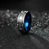 Blue Inner Square Carve Tungsten Steel Ring Band Finger Men Hip Hop Jewelry Punk Tungsten Carbide Rings Will and Sandy