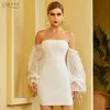 Höst White Off Shoulder Bandage Dress Sexig Strapless Långärmad Lace Kvinnor Club Celebrity Runway Party Dresses 210423