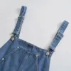 BBWM Pockets Medium-Length Dress Women Denim Fashion Suspender Blue Black Sleeveless Solid A Line Denim Dress Women 210520