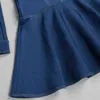 Vintage Denim Bodycon Kleid für Frauen V-Ausschnitt Langarm Hohe Taille Mini Slim Sexy Kleider Weibliche Mode Stil 210520
