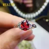 Weainy Solid 925 Sterling Silver Ren Röd Moçambique Garnet Solitaire Ring för Kvinnor Ovala Cut Fashion Tillbehör På