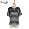 Grå Butterfly Sleeve Striped T Shirt Kvinnor Sommar Casual Loose Crew Neck Short Korean Ladies Tshirt Tees Topp 210510