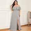 Abendkleider in Übergröße für schwangere Frauen 2021, Garten, Strand, Hochzeit, Brautjungfer, Gastkleid, Rüschen, schulterfrei, Chiffon, langer Seitenschlitz, Trauzeugin-Kleider AL9152