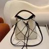 Bolso de mujer de cuero de impresión de alta calidad Bolsos de cubo de patrón clásico de diseñador Bolso de moda de bolso de mujer de estilo retro con cordón