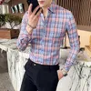 Outono Inverno Homens Camisas Negócios Manta Slim Camisa De Mangas Longa Camisa Formal Trabalho Vestido Streetwear Social Party Blouse Chemise Home 210527