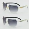 Design Original Black Mix White Buffalo Horn Rimless Solglasögon 8200763 C Decoration Diamond Cut Lens Sun Glasses Women 18k Go216p