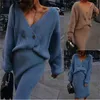 Kadın Örme Kazak Elbise Seksi Moda Retro İki Adet Setleri Vintage Zarif Ofis Bayanlar Kıyafetler Kadın Etek Takım Elbise 210422