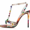 Fashion sexy donne sandali sandali multi colore matto macine a spillo con caviglia con caviglia scarpe tacchi sottili scarpe tacchi sottili 12 cm 10 cm 8 cm di grande dimensione 43 44