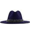 Sombrero de fieltro de lana de ala ancha para hombres y mujeres Panamá con hebilla de cinturón Jazz Trilby Cap Party Formal Top Hat en rosa, blanco