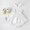 Été mignon coton barboteuse bandeau deux pièces enfants broderie dentelle combinaison bébé vêtements 210417