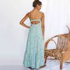 Foridol dos nu fente Maxi robe femmes été bohème robe sans manches bleu plage vacances robe longue Vestidos 210415