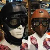 レトロな頭蓋骨のオートバイのヘルメットビンテージPUレザーハーフヘルメット電気バイクスクーターヘルメットモトCASCOゴーグルとマスクQ0630