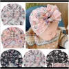 Caps Petten Accessoires Baby Kids Maternity Drop Levering 2021 Kindertjes Pullover Cap Lente en Zomer Grenzle Print Geplooide Bow Baby Hat LS