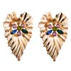 Gold Love Heart Leaf Studs Colorful AB Red Rhinestone Bohemian Leaves Shape Women Dangle Earrings Fashion Brand Statement Street Party Jewelry Gifts