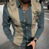 秋のファッションの縞模様のプリントパッチワークシャツ男性カジュアルなターンダウンカラーボタン長袖カーディガントップスストリートウェア220309