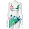 3-teiliges Bikini-Set mit Netzrock, vertuscht, sexy Bandage, Badeanzug für Damen, Sommerurlaub, Strandkleidung, Neckholder-Oberteil, Badeanzug 210517