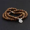 Multilayer 108 Wood Beads Lotus Om Bracelet Tibetan Buddhist Mala Buddha Charm Rosary Yoga Wooden for Women Men Jewelry