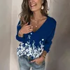 Autumn Winter Women Knitted Sweater Floral Printed Deep V Neck Pullover Loose Sweater Casual Fashion Plunging Lady Tops Blouse 211103