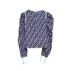 Lente Sweet Print Lange mouw Womens Tops Verse Puff Sleeve Blue Blouse Women Shirts All Match Blusas Mujer 210514